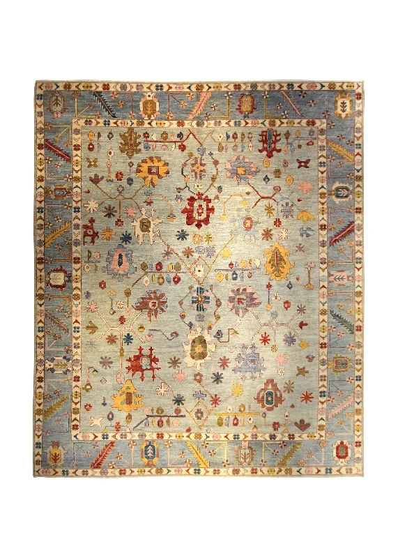 Oriental Rug Pakistani Handmade Area Transitional 11'10"x14'8" (12x15) Blue Yellow/Gold Geometric Oushak Design #A35469