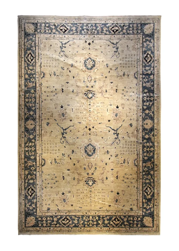 Oriental Rug Pakistani Handmade Area Transitional Neutral 11'10"x17'11" (12x18) Whites/Beige Blue Floral Oushak Design #A35472