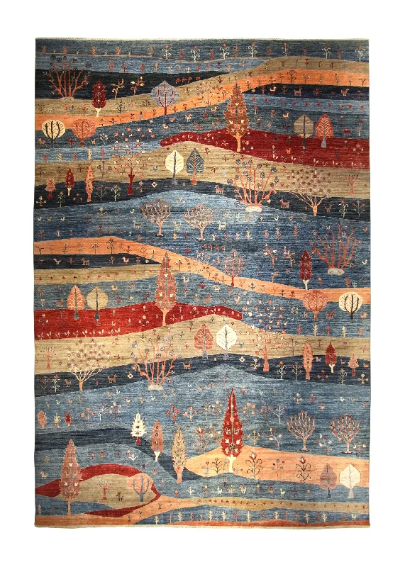 Oriental Rug Pakistani Handmade Area Transitional Tribal 12'2"x17'5" (12x17) Blue Red Tree of Life Lori Gabbeh Design #A35468