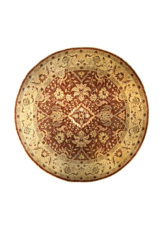 Oriental Rug Pakistani Handmade Round Transitional 11'11"x12'3" (12x12) Yellow/Gold Red Antique Washed Floral Oushak Design #A35471