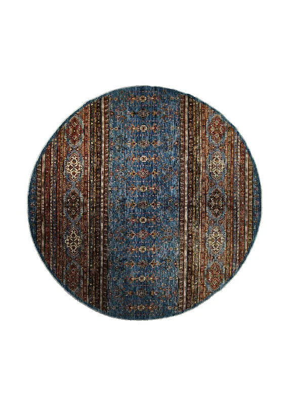 Oriental Rug Pakistani Handmade Round Transitional 8'1"x8'1" (8x8) Blue Khorjin Floral Design #A32861