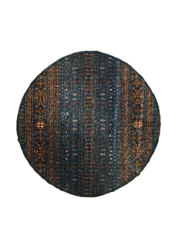 Oriental Rug Pakistani Handmade Round Transitional 9'0"x9'1" (9x9) Blue Khorjin Floral Design #A32860