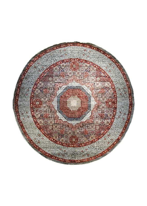 Oriental Rug Pakistani Handmade Round Transitional Tribal 10'0"x10'0" (10x10) Red Mamluk Design #A35062