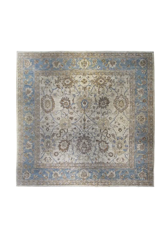 Oriental Rug Pakistani Handmade Square Transitional 12'0"x12'4" (12x12) Whites/Beige Blue Stone Wash Oushak Floral Design #A29306