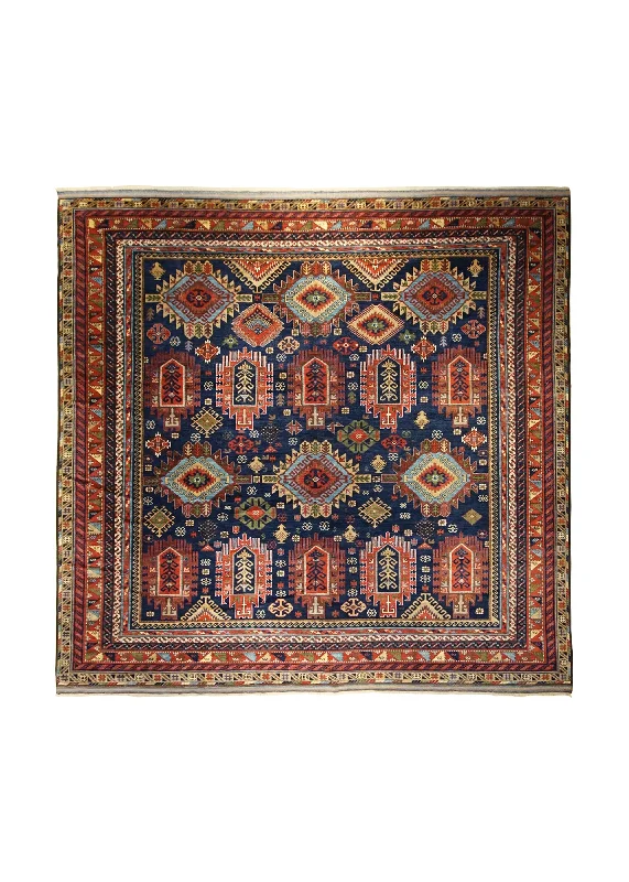 Oriental Rug Pakistani Handmade Square Transitional Tribal 11'6"x12'7" (12x13) Blue Multi-color Baloch Geometric Design #A30065