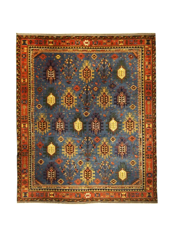 Oriental Rug Pakistani Handmade Square Transitional Tribal 12'5"x14'8" (12x15) Blue Red Yellow/Gold Baloch Geometric Design #A29564