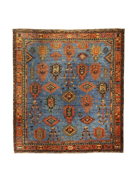 Oriental Rug Pakistani Handmade Square Transitional Tribal 12'8"x13'10" (13x14) Blue Red Baloch Geometric Design #A29563