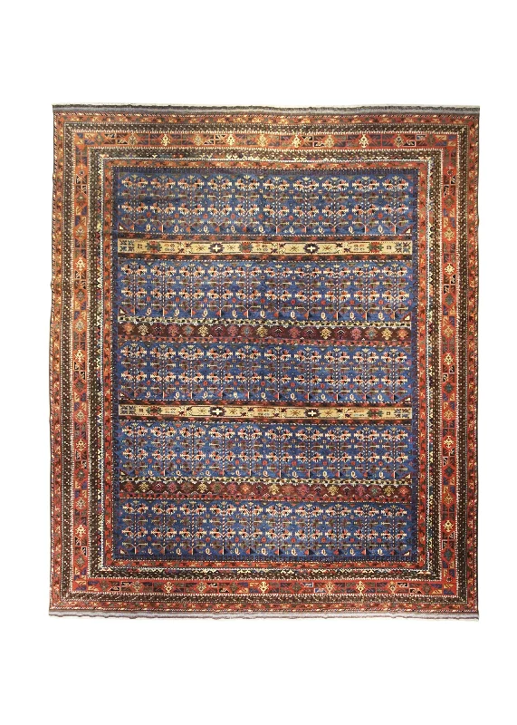 Oriental Rug Pakistani Handmade Square Transitional Tribal 12'6"x14'7" (13x15) Blue Red Baloch Geometric Design #A29562