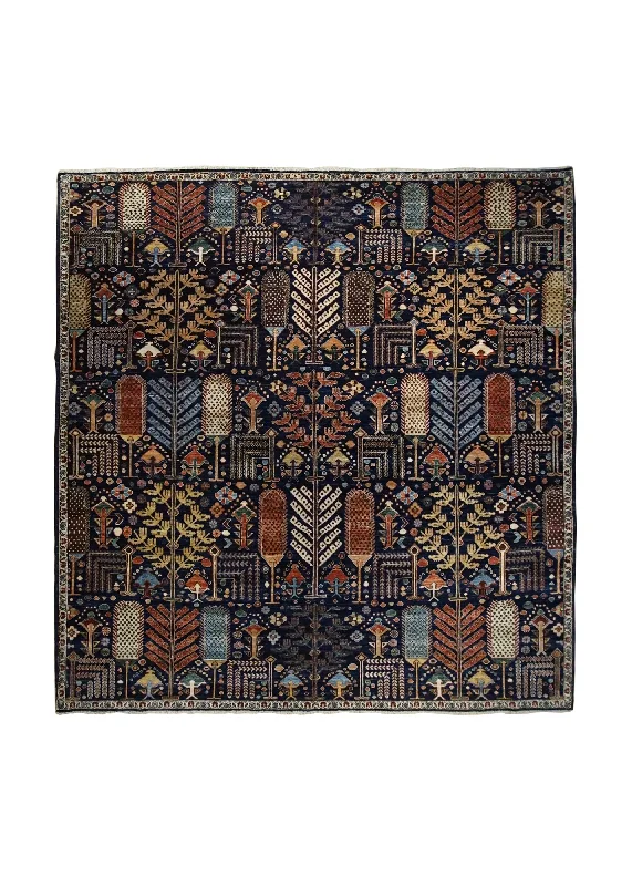 Oriental Rug Pakistani Handmade Square Tribal Transitional 9'2"x9'6" (9x10) Blue Multi-color Ariana Tree of Life Bakhshayesh Design #A33847