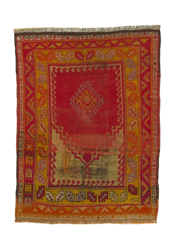 Oriental Rug Turkish Handmade Area Antique Tribal 3'10"x4'10" (4x5) Orange Red Prayer Rug Design #31823