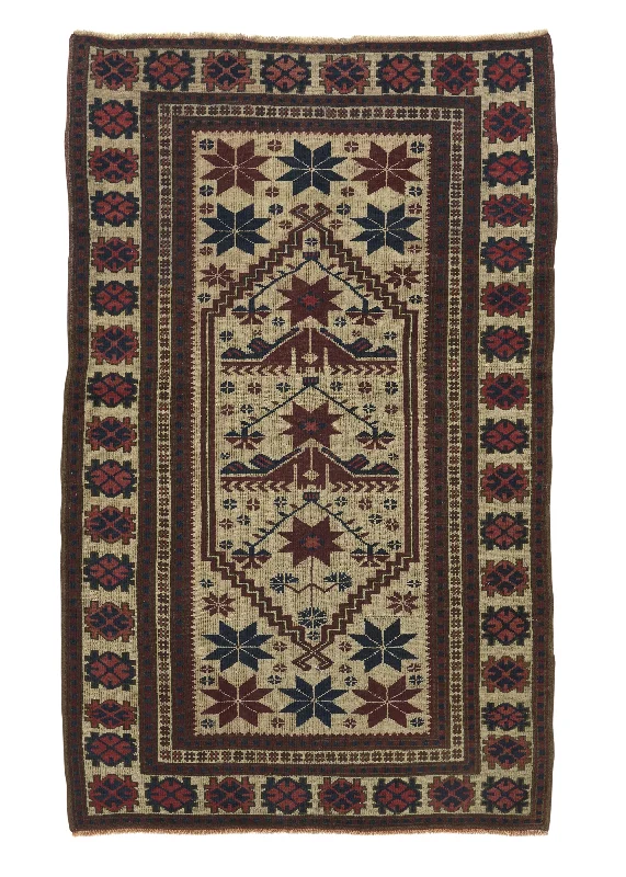 Oriental Rug Turkish Handmade Area Tribal 3'6"x5'9" (4x6) Whites/Beige Red Geometric Design #32523