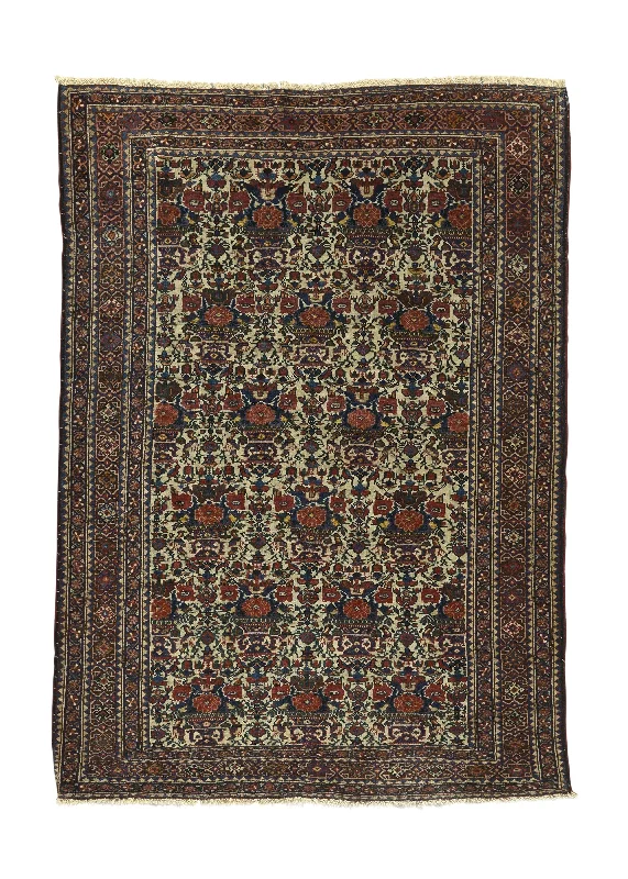 Persian Rug Afshar Handmade Area Antique Tribal 3'6"x4'11" (4x5) Whites/Beige Blue Red Vase Floral Design #20463