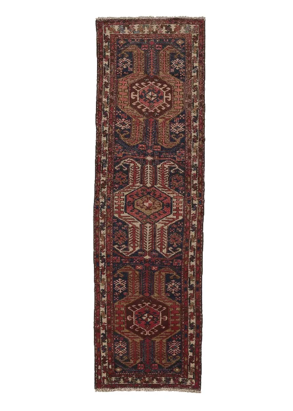 Persian Rug Azerbaijan Handmade Runner Tribal 3'3"x10'10" (3x11) Red Blue Geometric Design #31015