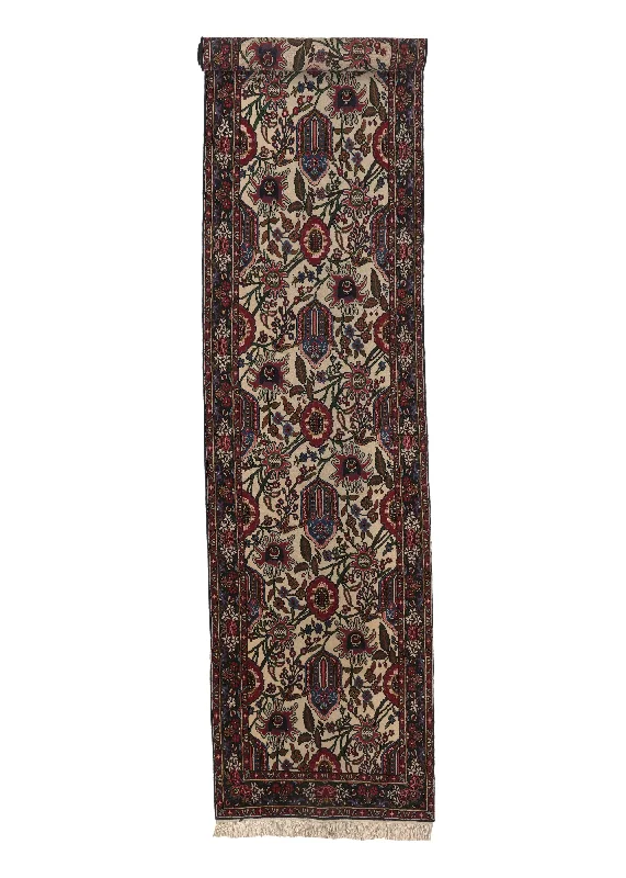 Persian Rug Bakhtiari Handmade Runner Tribal 3'0"x13'0" (3x13) Whites/Beige Green Red Floral Design #33860