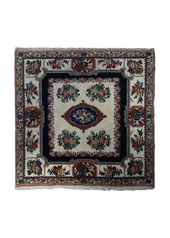 Persian Rug Bakhtiari Handmade Square Tribal 5'3"x5'4" (5x5) Whites/Beige Red Floral Gol Farang Design #A33275