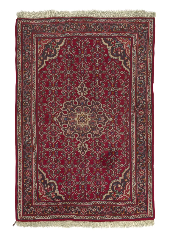 Persian Rug Bijar Handmade Area Traditional 3'6"x5'2" (4x5) Red Floral Design #9465