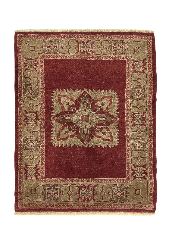 Persian Rug Bijar Handmade Area Traditional 3'9"x4'9" (4x5) Red Yellow/Gold Open Field Design #33853