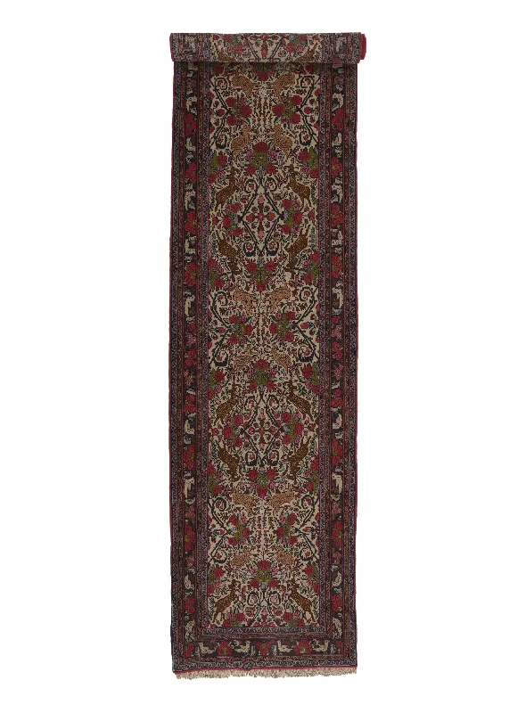 Persian Rug Bijar Handmade Runner Traditional 3'0"x13'5" (3x13) Whites/Beige Brown Red Animals Floral Design #35094