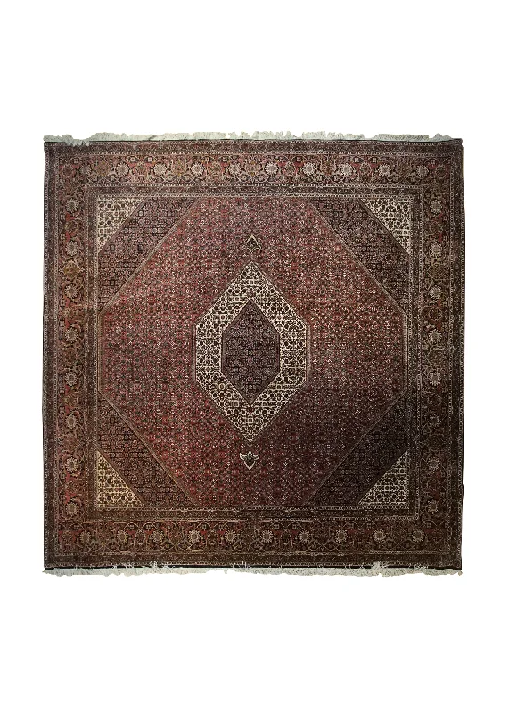 Persian Rug Bijar Handmade Square Traditional 9'10"x9'11" (10x10) Red Blue Whites/Beige Geometric Herati Design #A33237