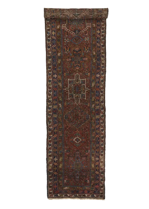 Persian Rug Gharajeh Handmade Runner Antique Tribal 3'1"x18'5" (3x18) Red Blue Geometric Design #31693