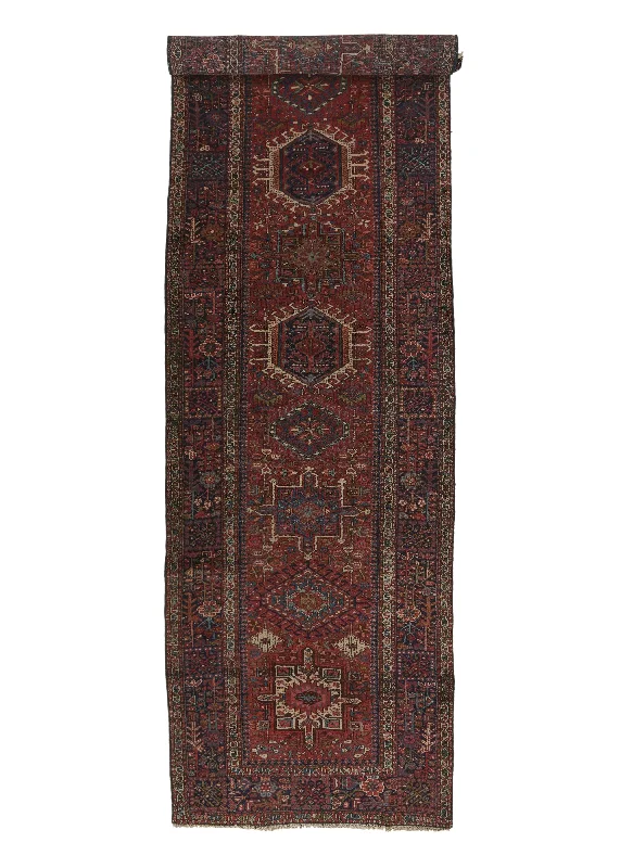 Persian Rug Gharajeh Handmade Runner Tribal Vintage 3'8"x14'6" (4x15) Red Blue Geometric Design #32238