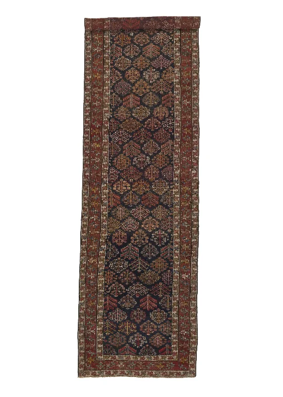 Persian Rug Ghashghaei Handmade Runner Tribal 3'4"x16'1" (3x16) Blue Red Multi-color Floral Design #26150