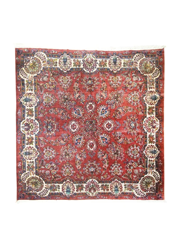 Persian Rug Ghazvin Handmade Square Traditional 8'10"x8'10" (9x9) Red Floral Design #A31076