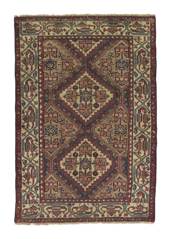 Persian Rug Hamadan Handmade Area Tribal 3'4"x4'11" (3x5) Whites/Beige Geometric Design #20987