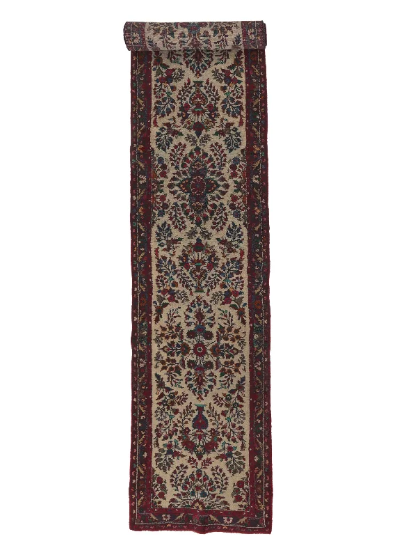 Persian Rug Hamadan Handmade Runner Tribal 2'8"x13'3" (3x13) Whites/Beige Red Floral Design #1911