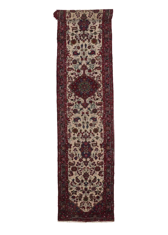 Persian Rug Hamadan Handmade Runner Tribal 2'9"x13'10" (3x14) Red Whites/Beige Floral Design #35999