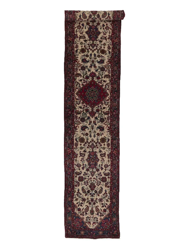 Persian Rug Hamadan Handmade Runner Tribal 2'11"x13'7" (3x14) Whites/Beige Red Floral Design #35998