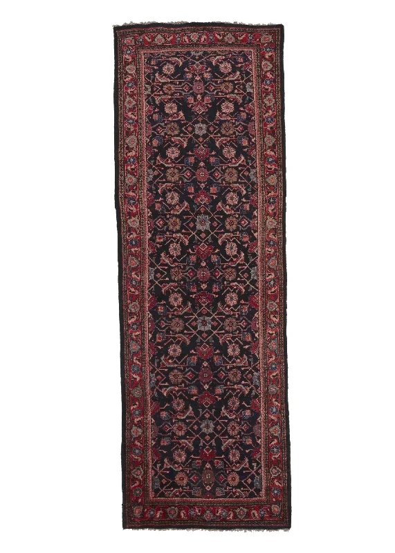 Persian Rug Hamadan Handmade Runner Tribal 3'7"x10'9" (4x11) Blue Red Herati Design #31961