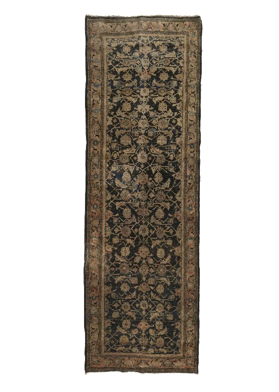 Persian Rug Hamadan Handmade Runner Tribal Neutral 3'6"x10'10" (4x11) Whites/Beige Blue Herati Design #10431