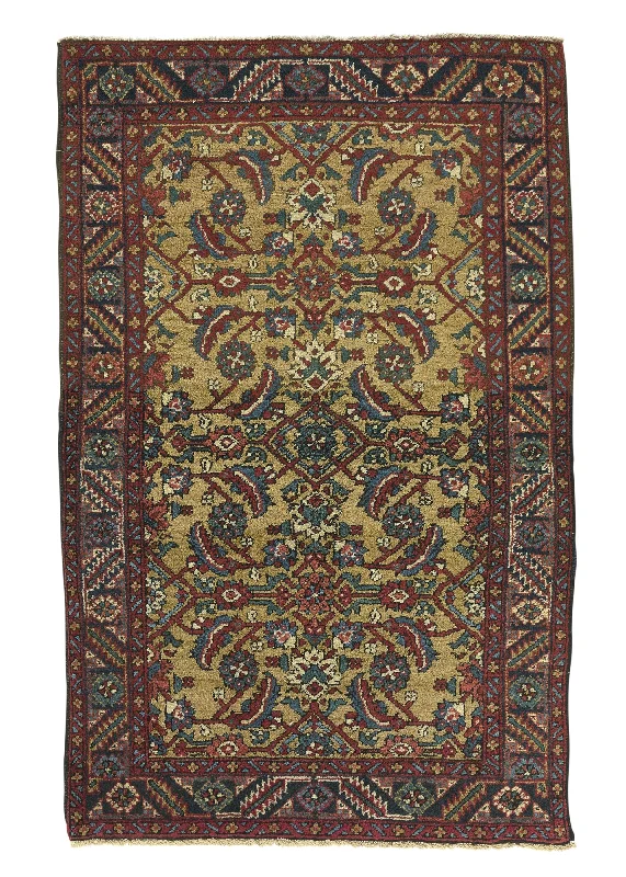 Persian Rug Heriz Handmade Area Antique Tribal 2'11"x4'7" (3x5) Yellow/Gold Red Floral Design #34597