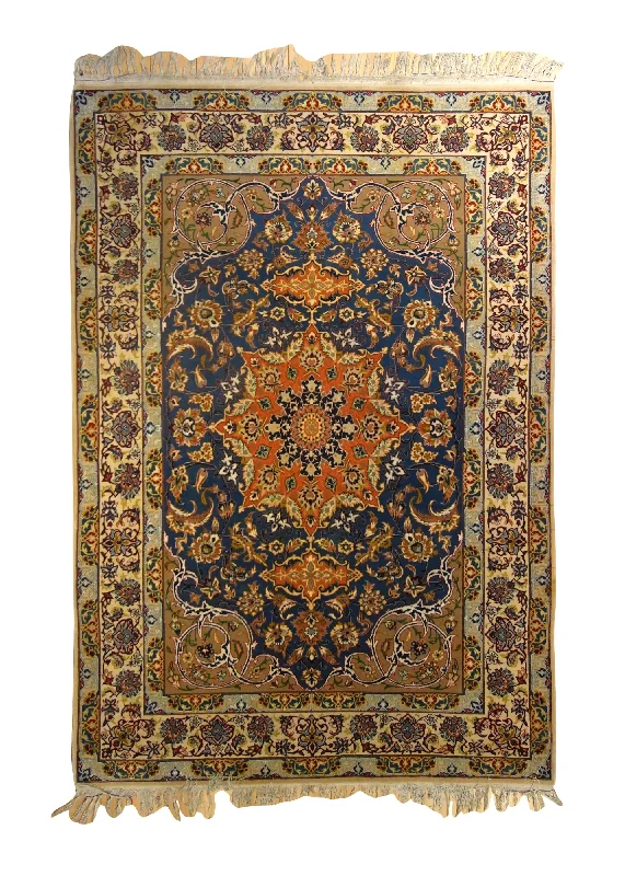 Persian Rug Isfahan Handmade Area Traditional 3'6"x5'2" (4x5) Orange Blue Floral Design #A35476