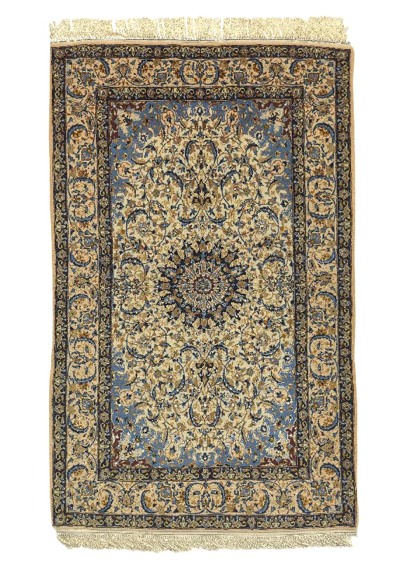 Persian Rug Isfahan Handmade Area Traditional 3'6"x5'7" (4x6) Whites/Beige Blue Floral Design #35659