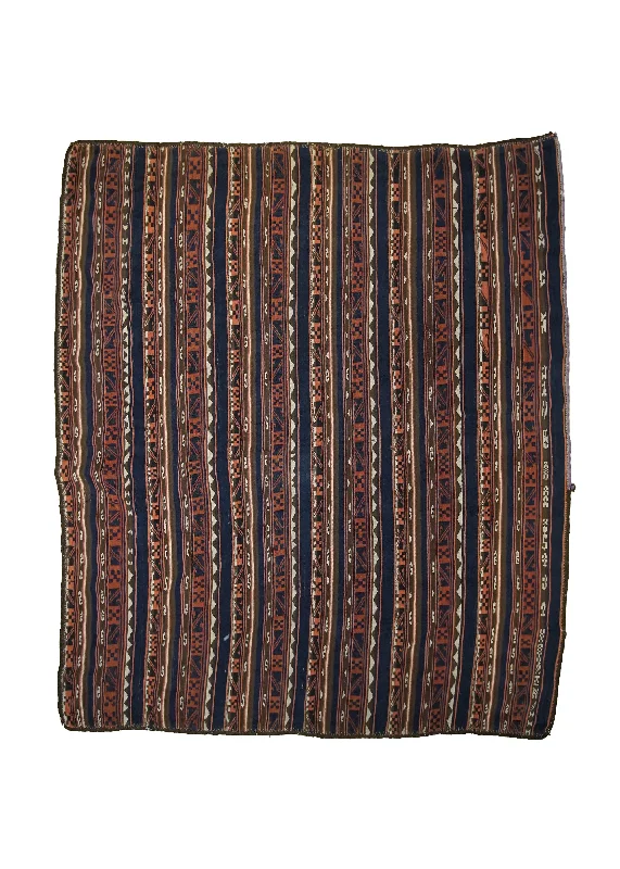 Persian Rug Jajim Handmade Area Square Tribal Vintage 4'6"x5'4" (5x5) Brown Red Kilim Stripes Design #A33759