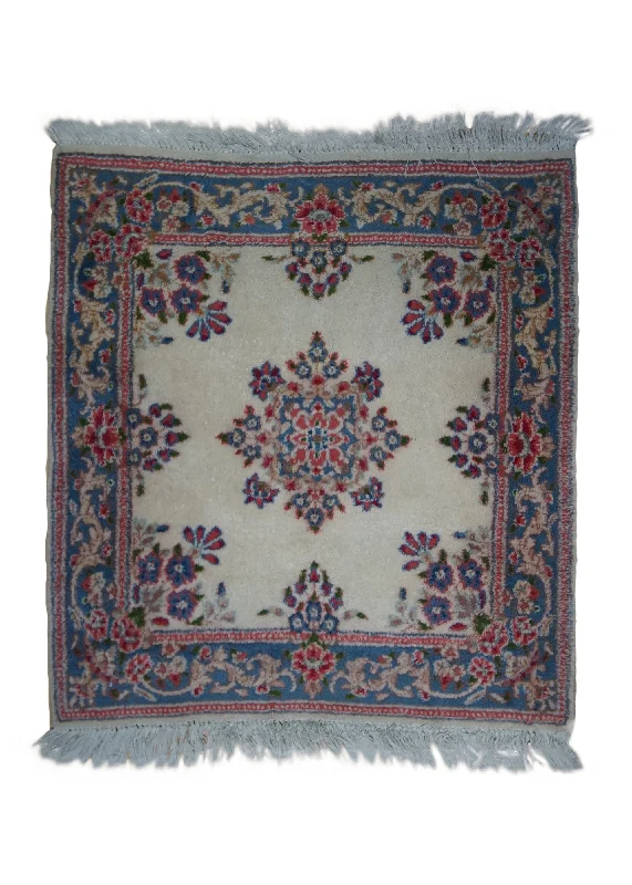 Persian Rug Kerman Handmade Square Traditional 2'11"x3'2" (3x3) Whites/Beige Blue Pink Open Field Design #A33027