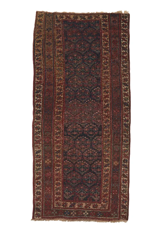 Persian Rug Kurdistan Handmade Runner Tribal Vintage 4'2"x8'7" (4x9) Red Blue Geometric Design #31675