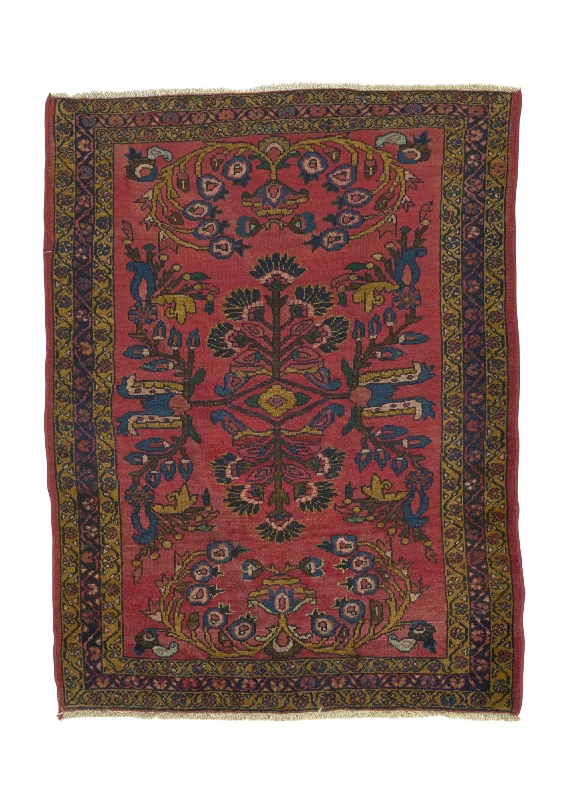 Persian Rug Lilihan Handmade Area Antique Traditional 3'8"x4'7" (4x5) Red Open Field Floral Design #30063