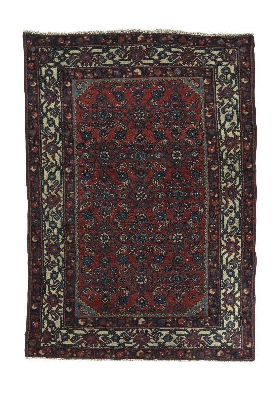 Persian Rug Malayer Handmade Area Tribal Vintage 3'7"x4'11" (4x5) Red Blue Floral Design #33888