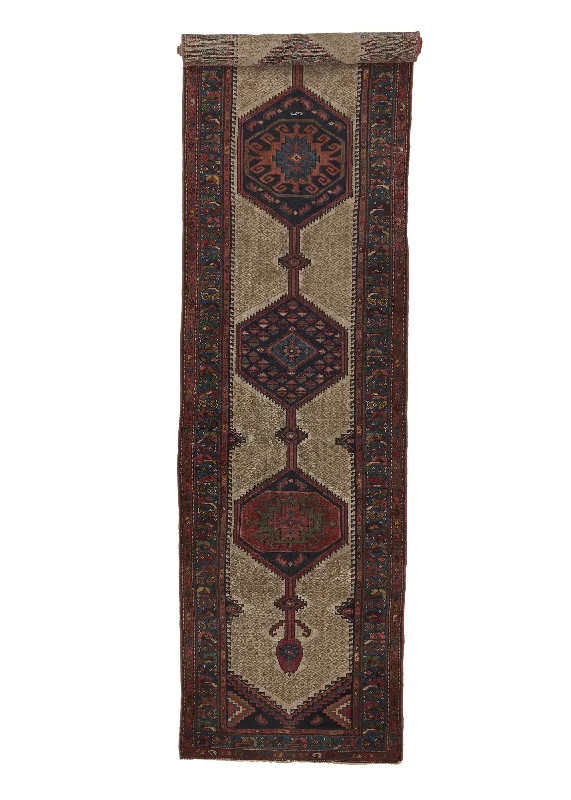 Persian Rug Malayer Handmade Runner Antique Tribal 3'3"x16'3" (3x16) Whites/Beige Red Blue Geometric Design #28663