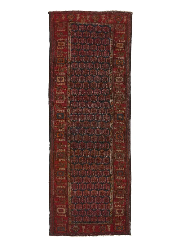 Persian Rug Malayer Handmade Runner Tribal Vintage 3'7"x9'10" (4x10) Red Blue Geometric Design #28891