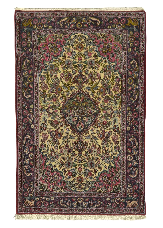 Persian Rug Qum Handmade Area Traditional Traditional 3'3"x5'3" (3x5) Pink Whites/Beige Floral Animals Design #35086