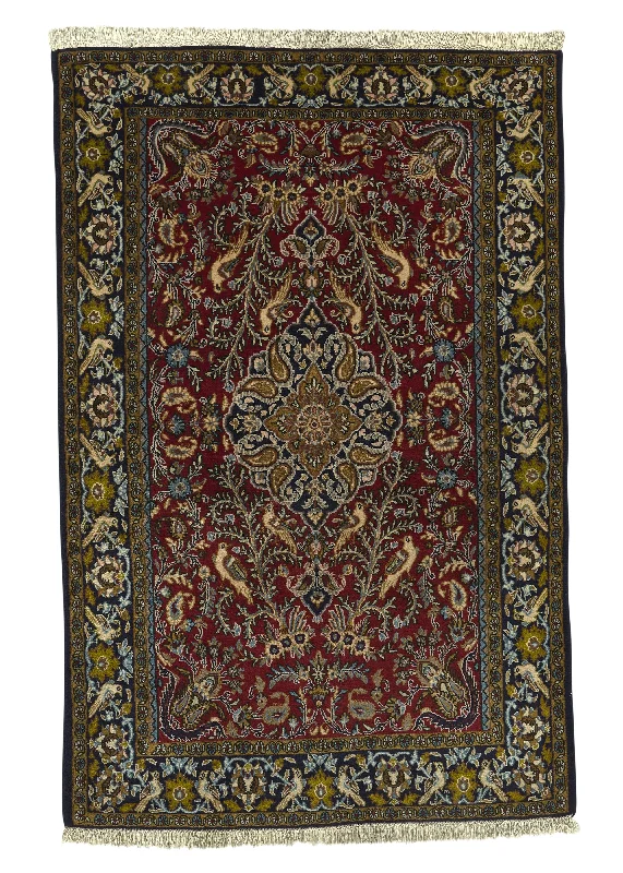 Persian Rug Qum Handmade Area Traditional Traditional 3'5"x5'5" (3x5) Red Yellow/Gold Floral Animals Design #35076