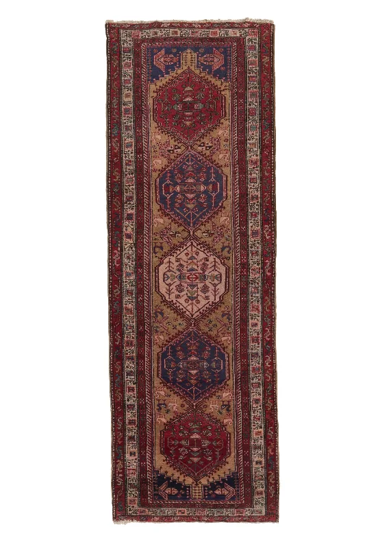 Persian Rug Sarab Handmade Runner Tribal Vintage 3'9"x11'0" (4x11) Red Whites/Beige Blue Geometric Design #27419