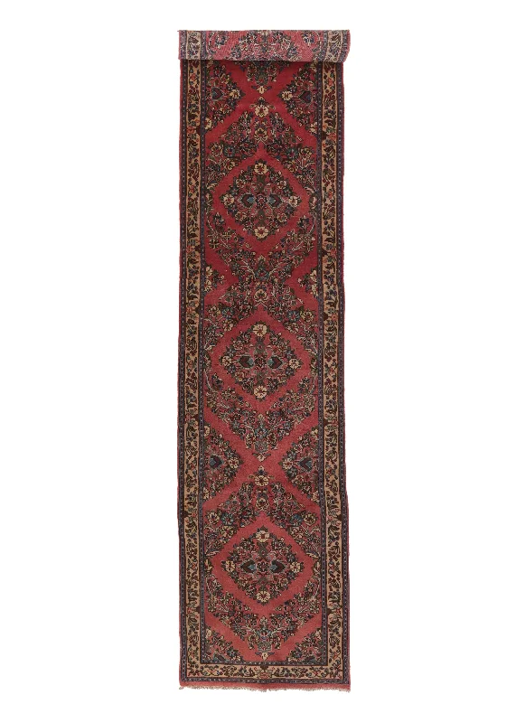 Persian Rug Sarouk Handmade Runner Traditional 2'8"x14'6" (3x15) Pink Floral Design #35090