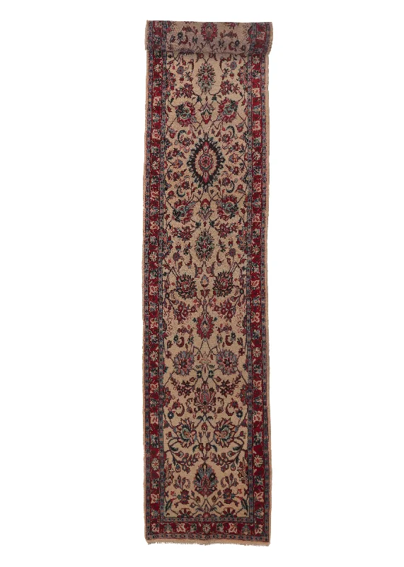 Persian Rug Sarouk Handmade Runner Traditional 2'10"x16'0" (3x16) Whites/Beige Red Floral Design #33353