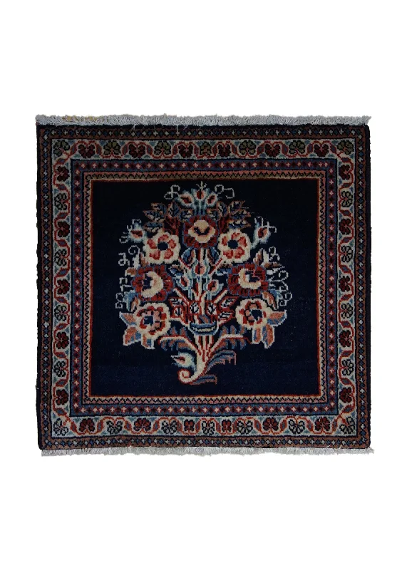 Persian Rug Sarouk Handmade Square Traditional 1'8"x1'8" (2x2) Blue Floral Design #A29753