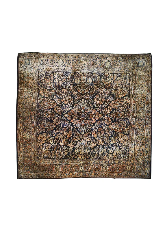 Persian Rug Sarouk Handmade Square Traditional Antique 10'2"x10'10" (10x11) Blue Red Floral Design #A27493